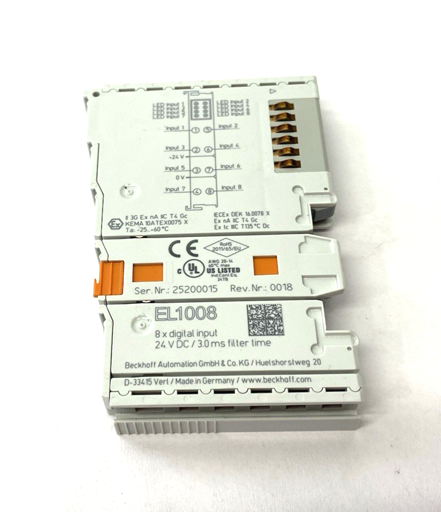 Beckhoff EL1008 EtherCAT Digital Input Terminal 8-Channel 24 V DC, 3 ms - Maverick Industrial Sales