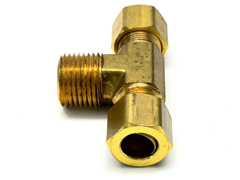 1/2" Comp OD Tube x 1/2" Comp OD Tube x 1/2" MNPT Tee Fitting Brass - Maverick Industrial Sales