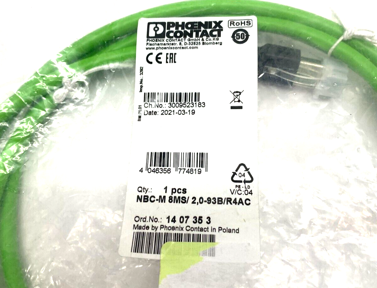 1407353 | Phoenix Contact NBC-M 8MS/ 2,0-93B/R4AC Dbl-Ended Ethernet Network Cable - New - Maverick Industrial Sales