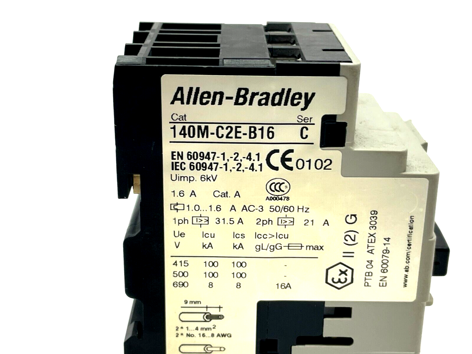140M-C2E-B16 | Allen Bradley Ser. C Motor Starter w/ 140M-C-AFA11 Aux Contact - Used - Maverick Industrial Sales
