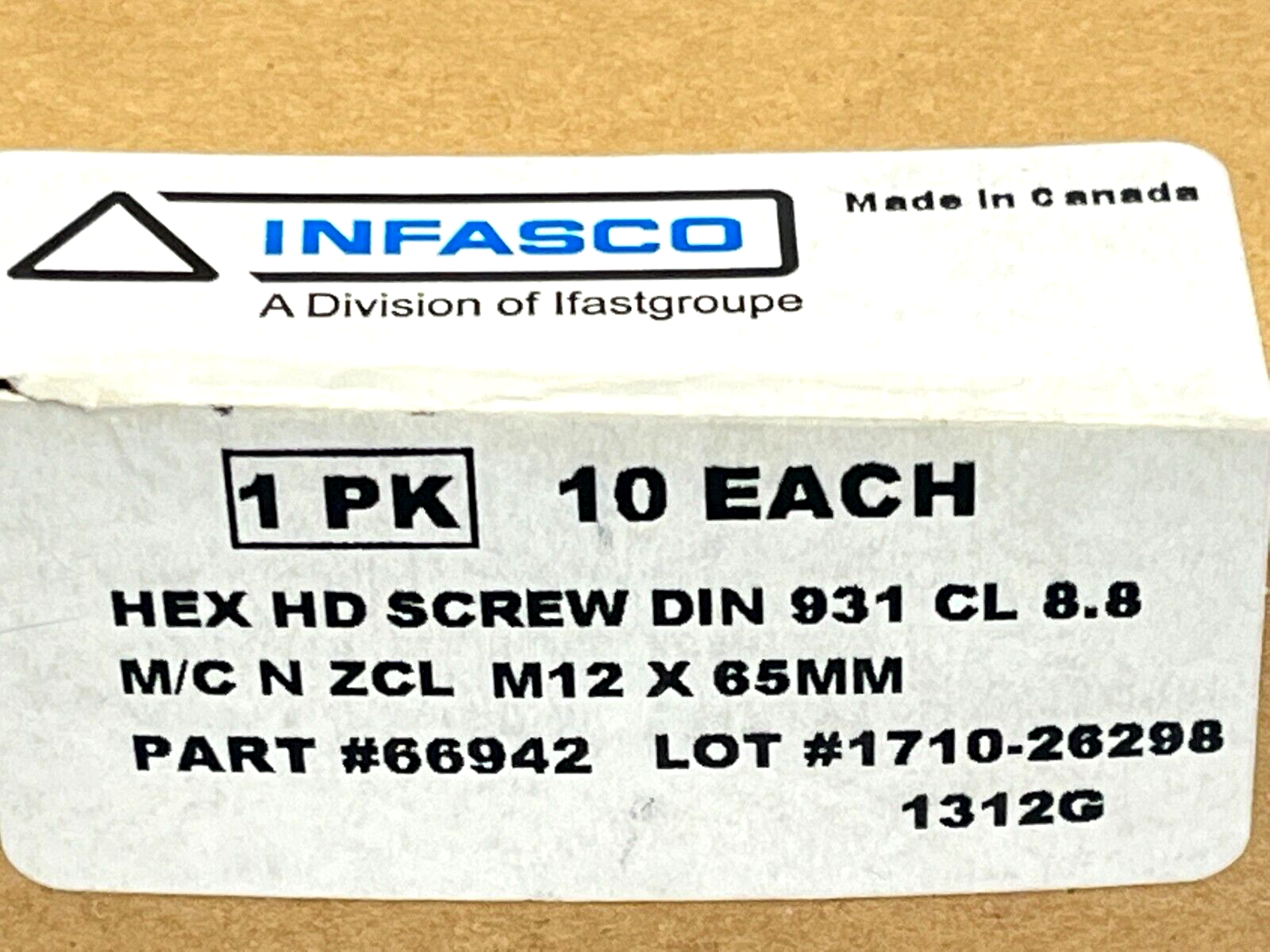 Infasco 66942 Hex HD Screw DIN 931 CL 8.8 M/C N ZCL M12x65mm BOX OF 10 - Maverick Industrial Sales