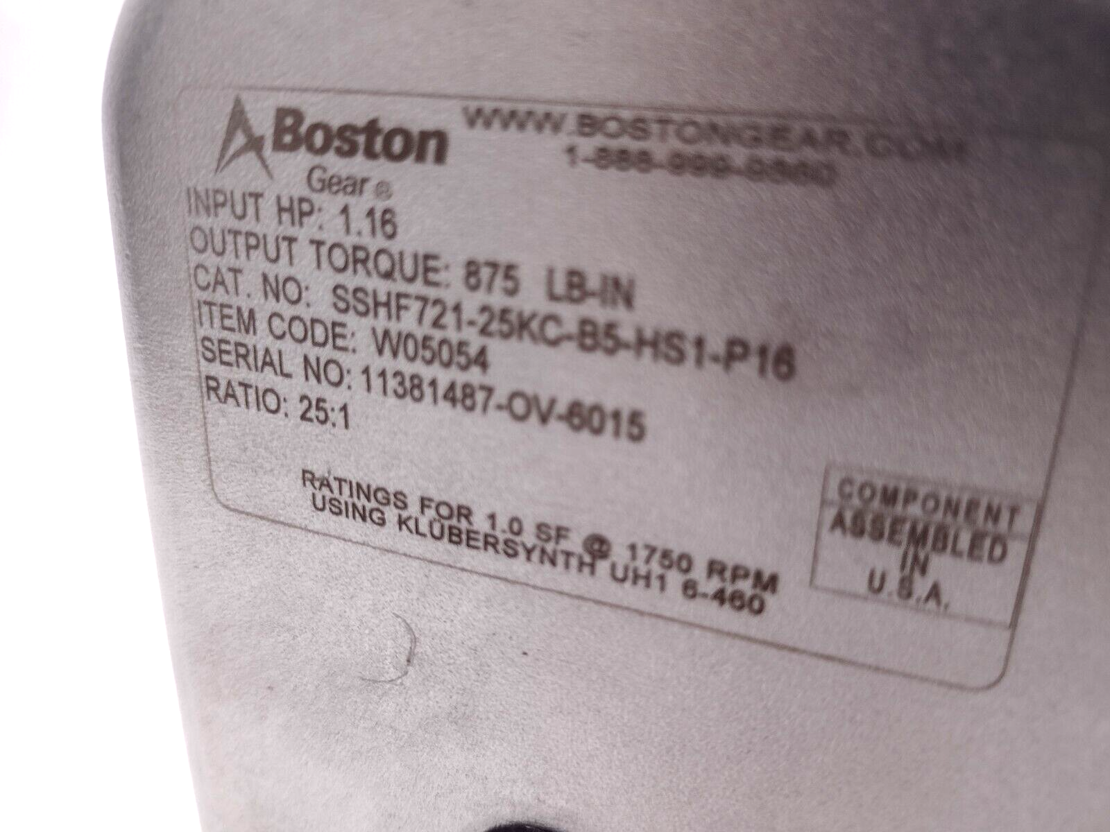 Boston Gear SSHF721-25KC-B5-HS1-P16 W05054 25:1 Gear Reducer, 1" Hollow Bore - Maverick Industrial Sales