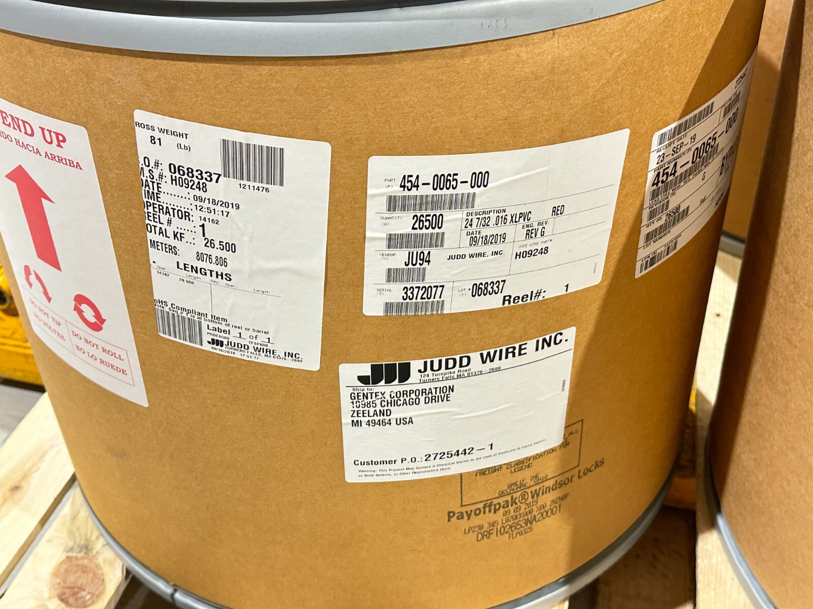 Judd Wire 454-0065-000 Wire Red Style 1430 24AWG 300V H09248 26,500ft Roll - Maverick Industrial Sales