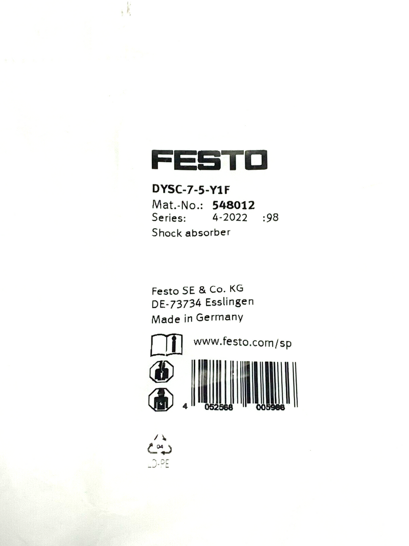 Festo DYSC-7-5-Y1F Shock Absorber 548012 - Maverick Industrial Sales