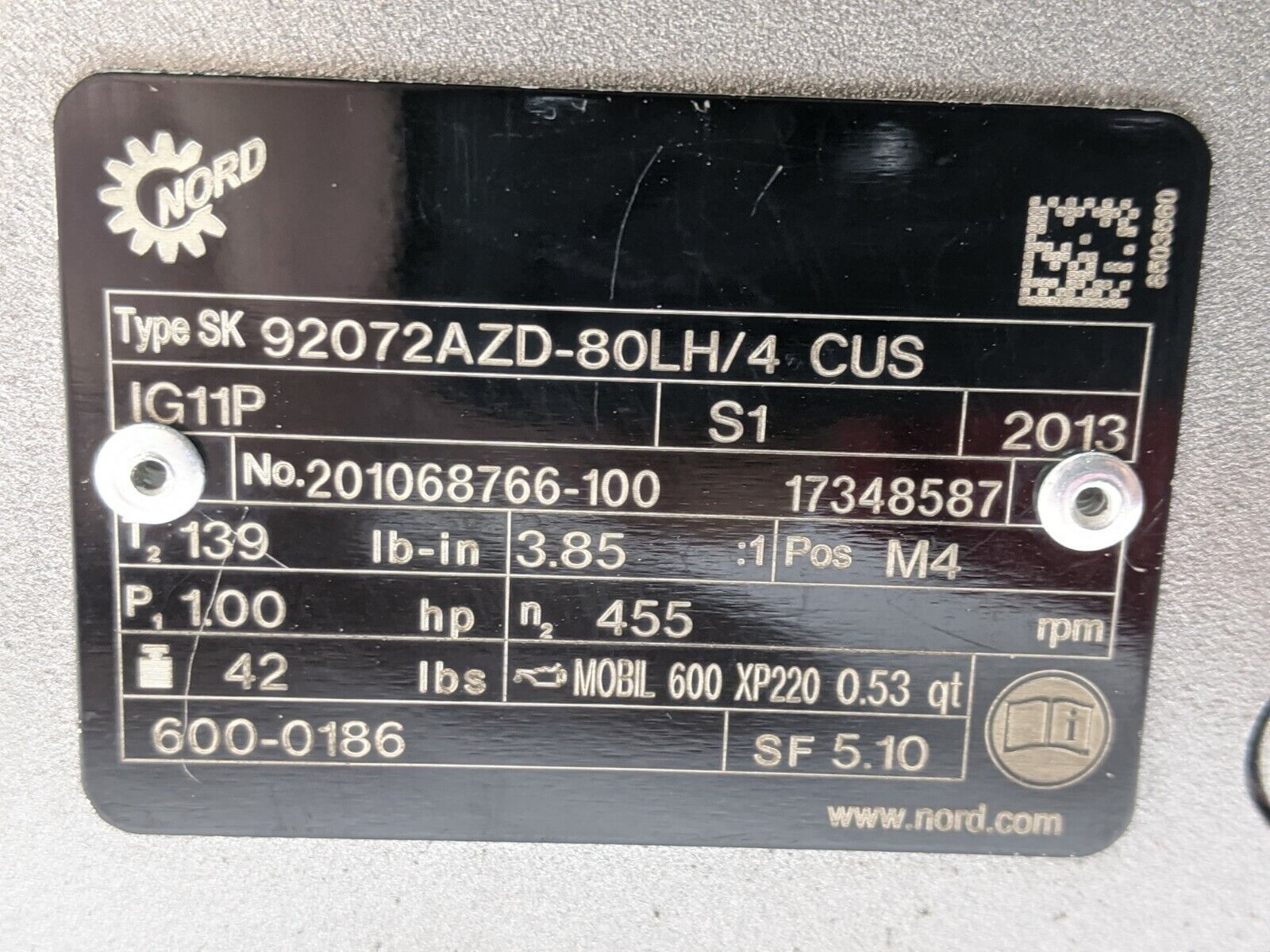 Nord SK 92072AZD-80LH/4 CUS IG11P Electric Gearmotor 1HP 1750RPM - Maverick Industrial Sales