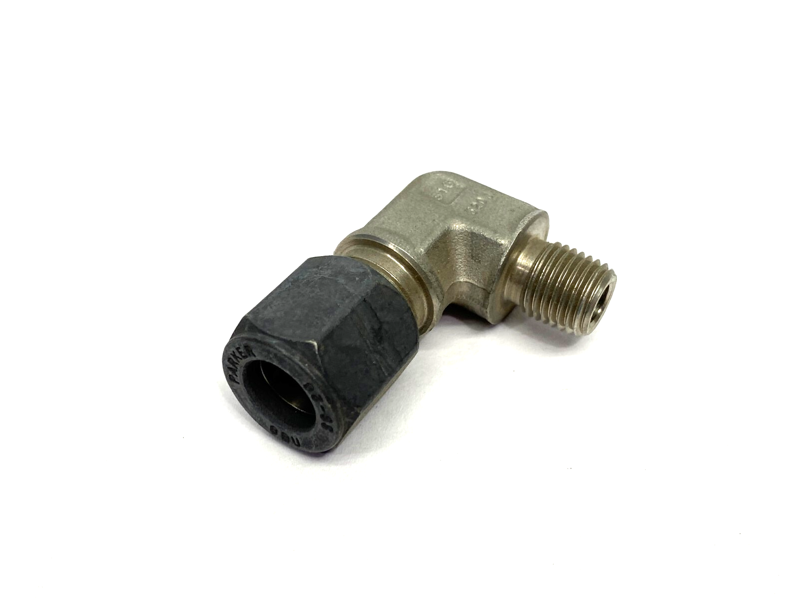 Parker 8-4 CBU-SS Ferulok 24° Flareless 90-Deg Elbow Fitting 1/2" to 1/4"-18 - Maverick Industrial Sales