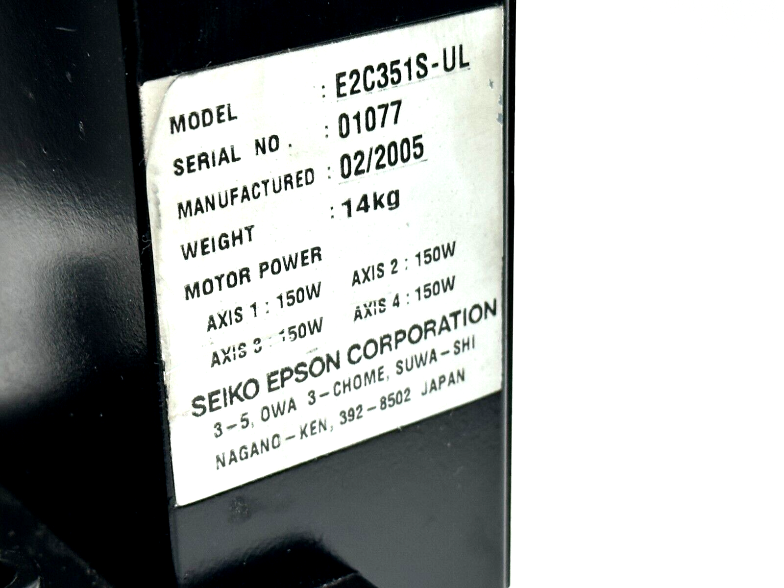 Seiko Epson E2C351S-UL 4 Axis Robot Arm 01077 Manipulator 02/2005 - Maverick Industrial Sales