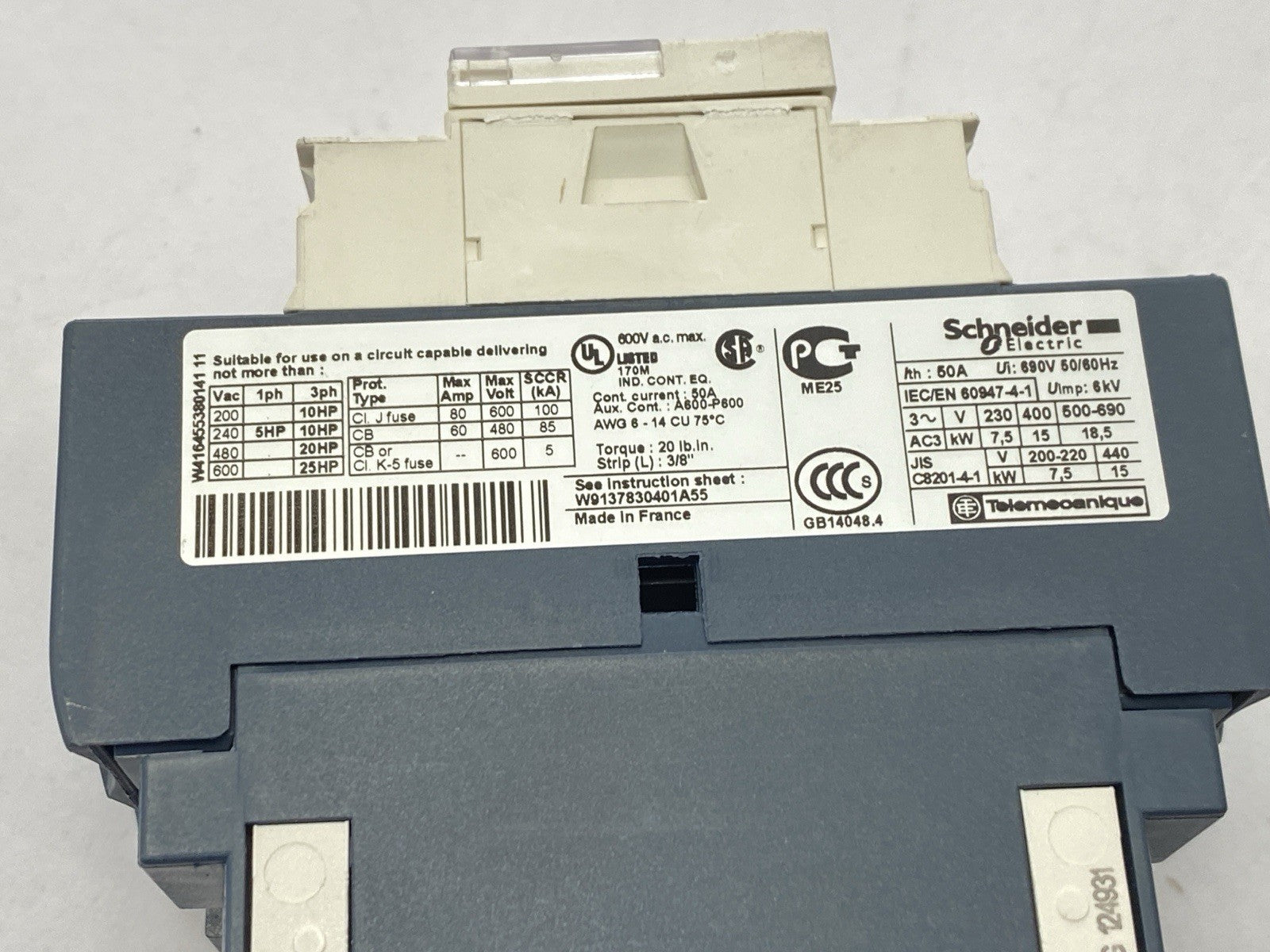 Schneider Electric LC1D32BL IEC Contactor 3P 32A 480VAC 24VDC Coil - Maverick Industrial Sales