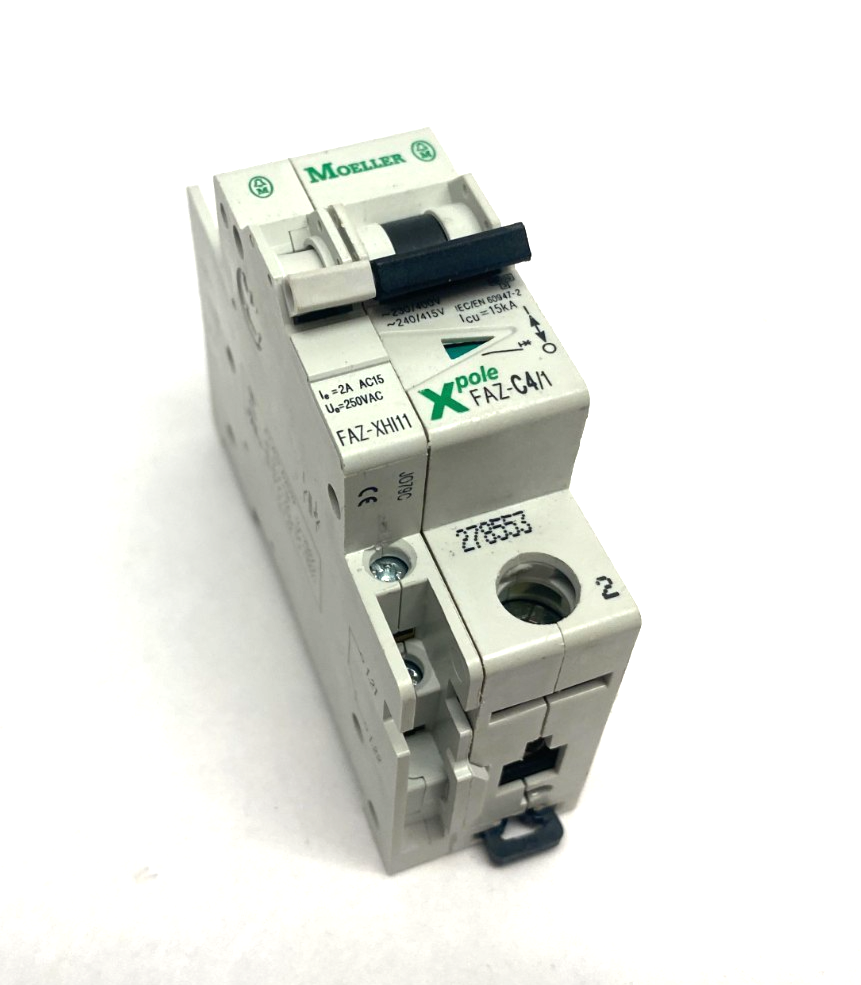 278553 | Eaton Moeller Circuit Breaker FAZ-C4/1 Xpole/xEffect w/ FAZ-XHI11 - Used - Maverick Industrial Sales