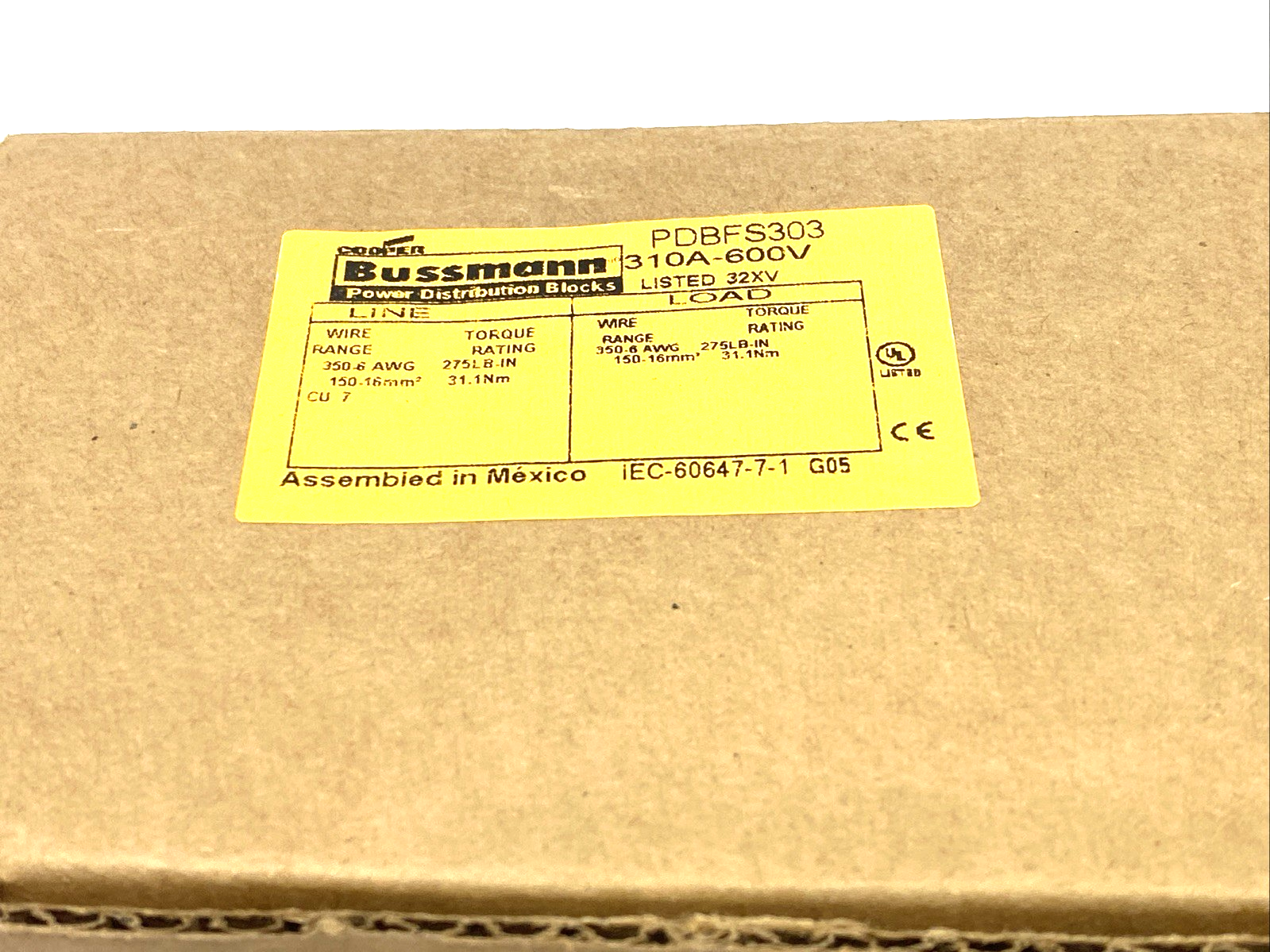 PDBFS303 | Eaton Bussmann Finger Safe Power Dstribution Block 600V 310A 200kA - New – Open box - Maverick Industrial Sales