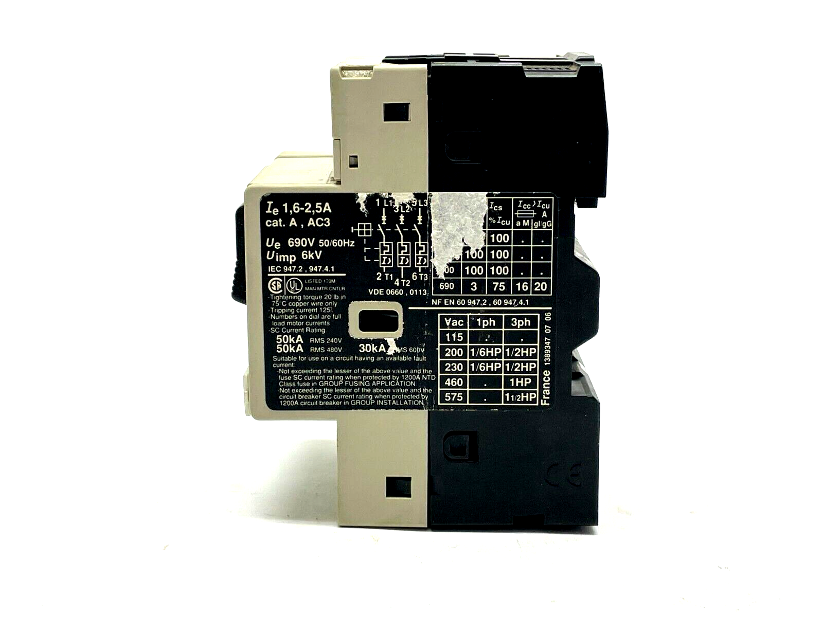 Telemecanique GV2-M07 Motor Circuit Breaker 1.6-2.5A w/ GV2-AN11 Auxiliary Block - Maverick Industrial Sales