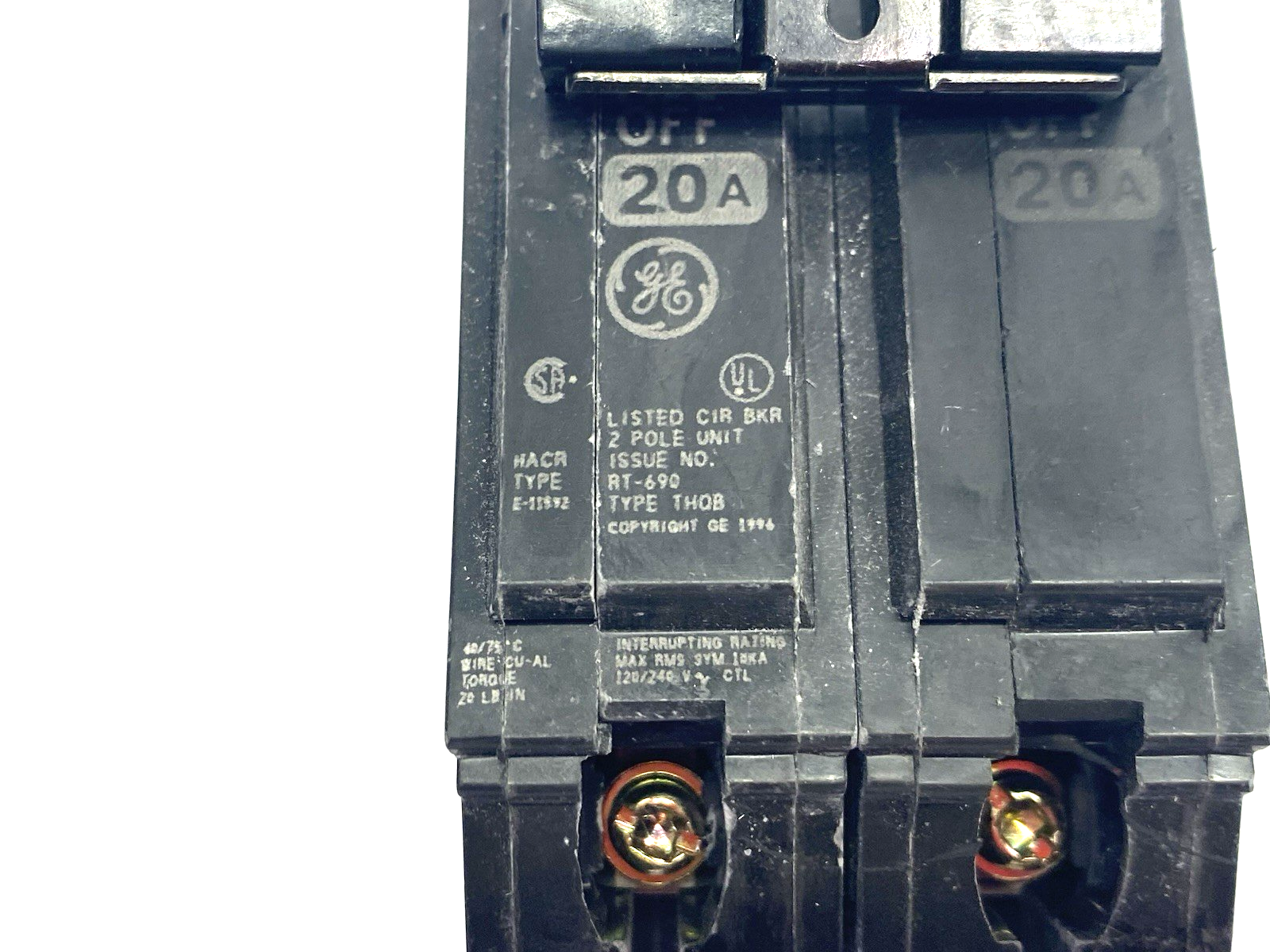 General Electric RT-690 20A Circuit Breaker 2-Pole Type THQB, HACR - Maverick Industrial Sales