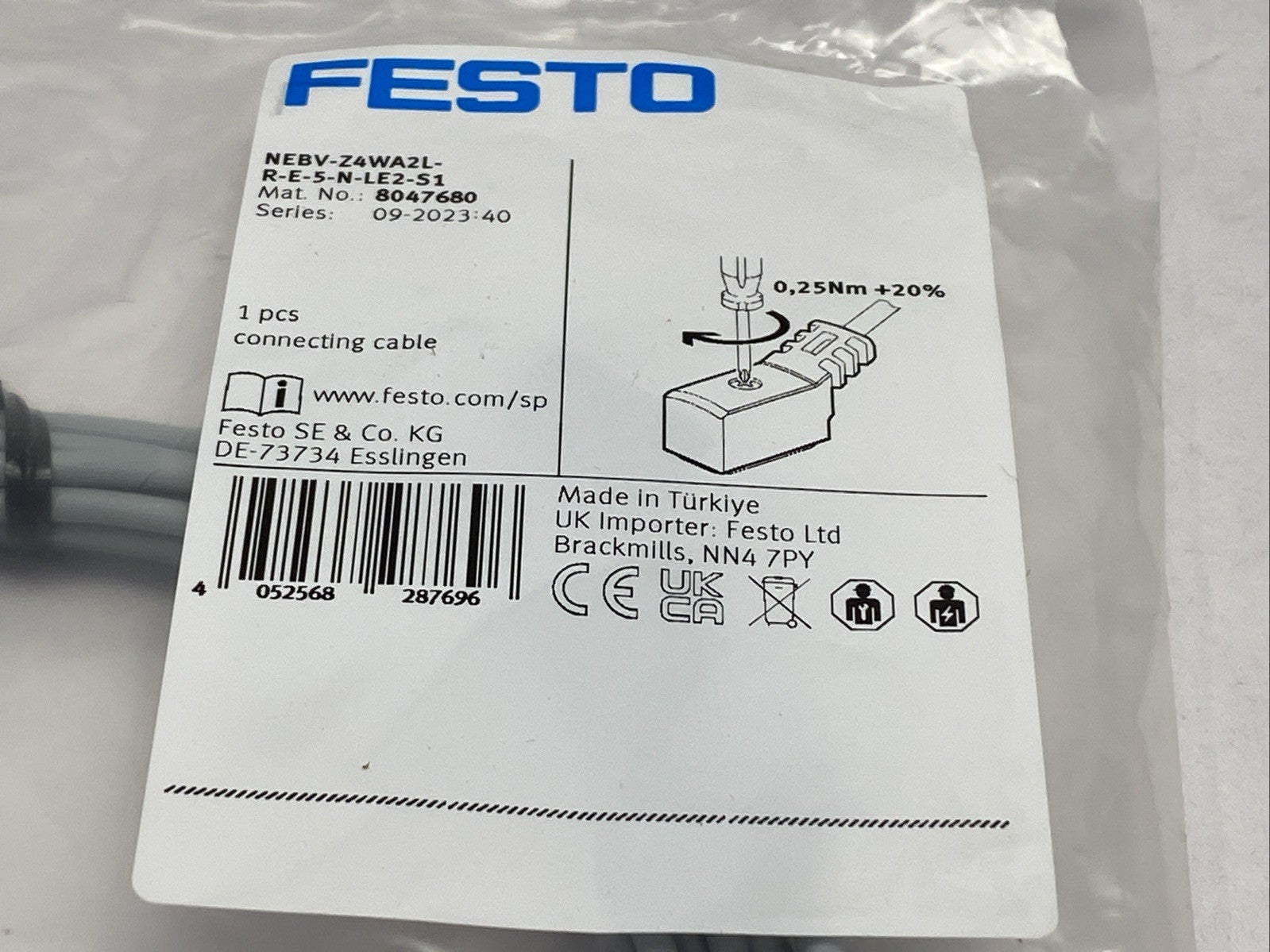 Festo NEBV-Z4WA2L-R-E-5-N-LE2-S1 Connecting Cable 5m 8047680 - Maverick Industrial Sales