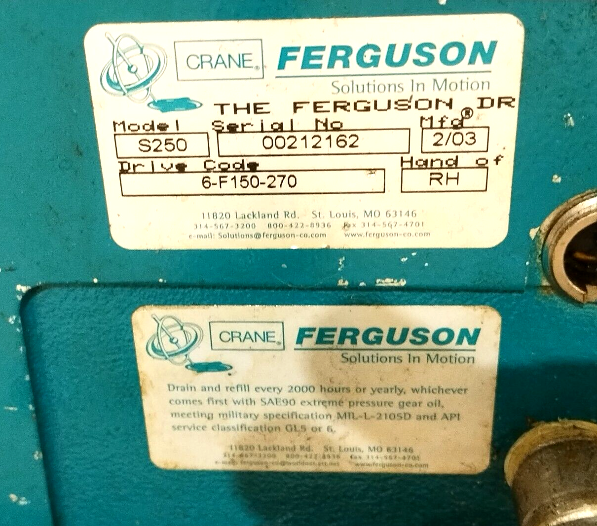 Crane Ferguson S250 Right-Hand Index Drive 6-F150-270 & Winsmith 930CDSF Reducer - Maverick Industrial Sales