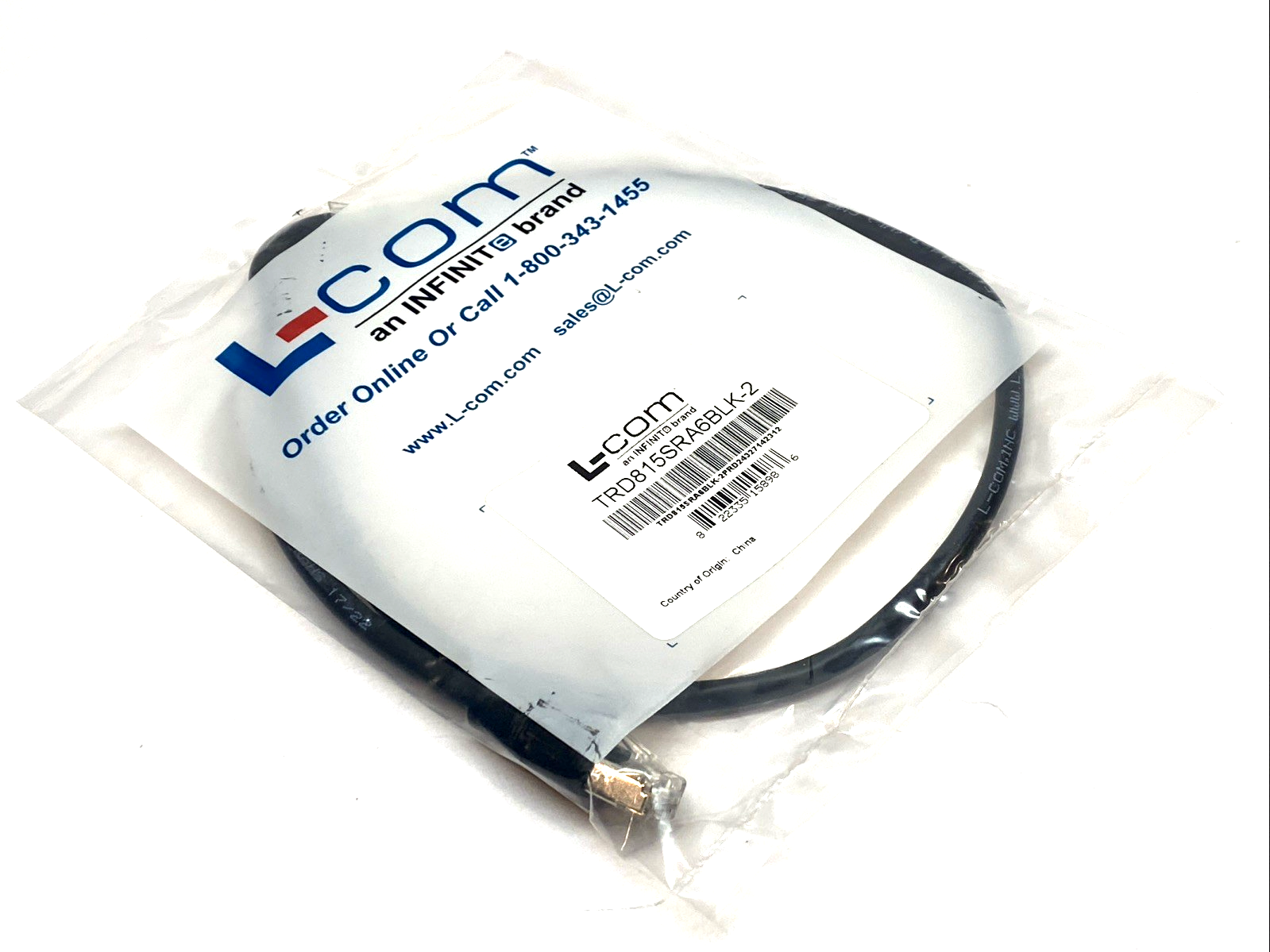 L-Com TRD815SRA6BLK-2 Cat5e Shielded Patch Cable 2ft RA-to-Straight RJ45 - Maverick Industrial Sales