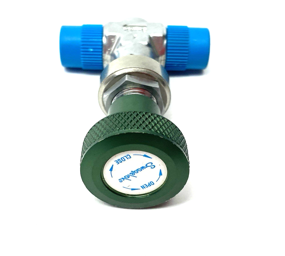 B-4L2 | Swagelok Chrome-Plated Brass Metering Valve, Green Knob, Knurled - New – Open box - Maverick Industrial Sales