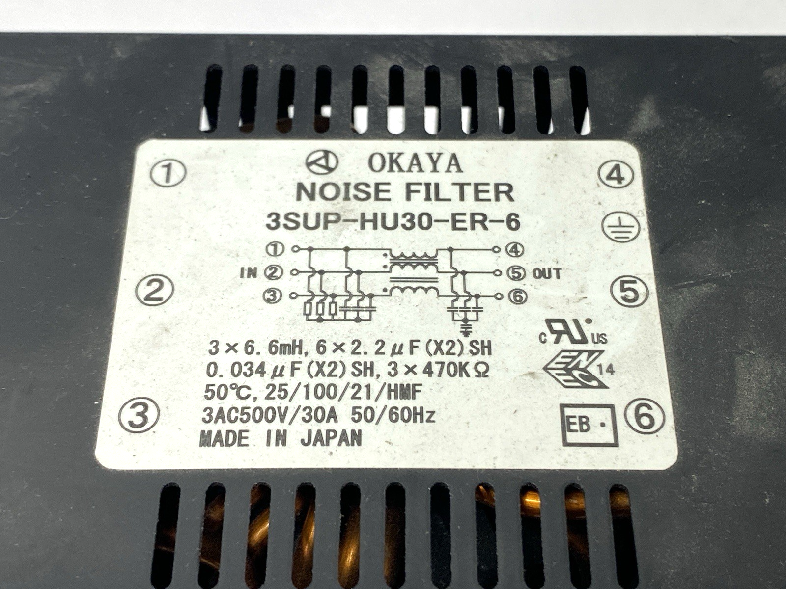 Okaya 3SUP-HU30-ER-6 Noise Filter 3-Phase 500VAC 30A - Used - Maverick Industrial Sales