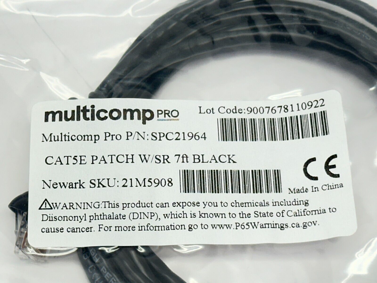 Multicomp Pro SPC21964 Ethernet CAT5E Patch Cable Black 7ft LOT OF 2 - Maverick Industrial Sales