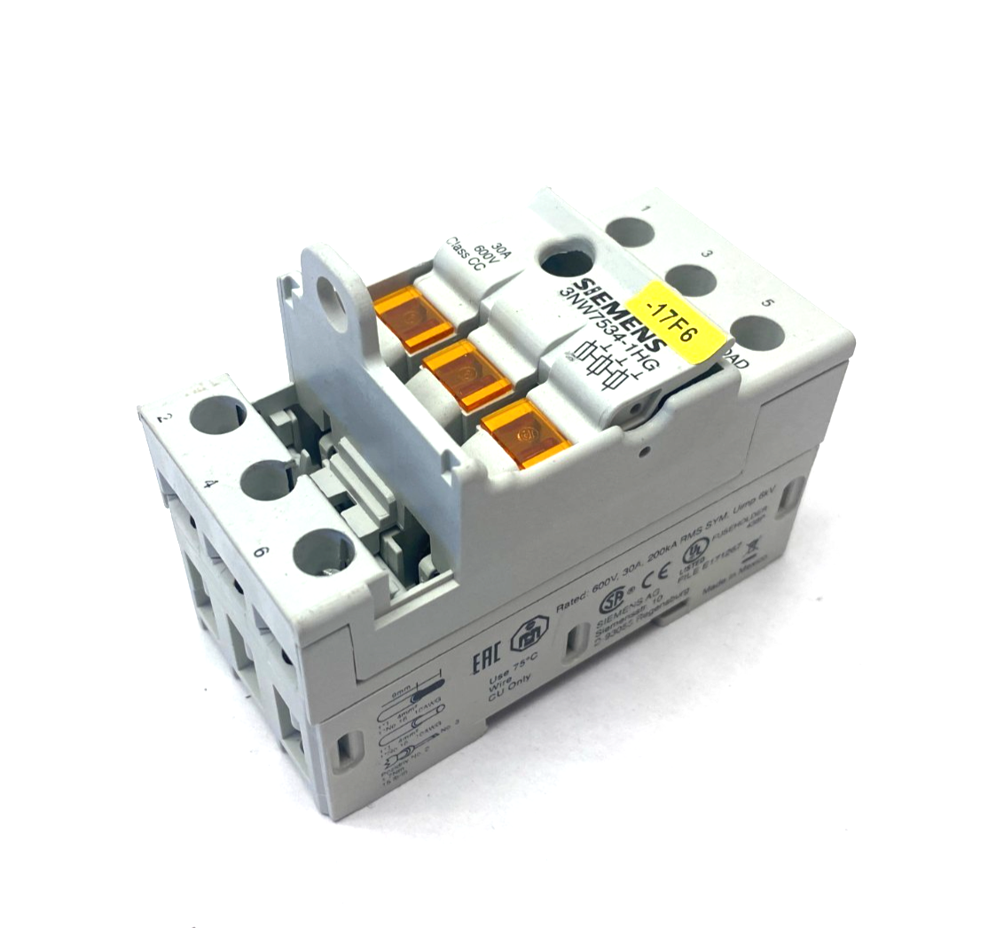 Siemens 3NW7534-1HG Fuse Holder Class CC 3-Pole MISSING TERMINAL COVER - Maverick Industrial Sales