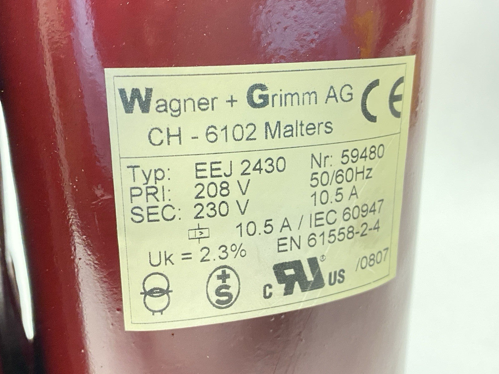 CH-6102 | Wagner + Grimm AG Malters Transformer Type EEJ 2430 10.5A 208/230V - For parts or not working - Maverick Industrial Sales
