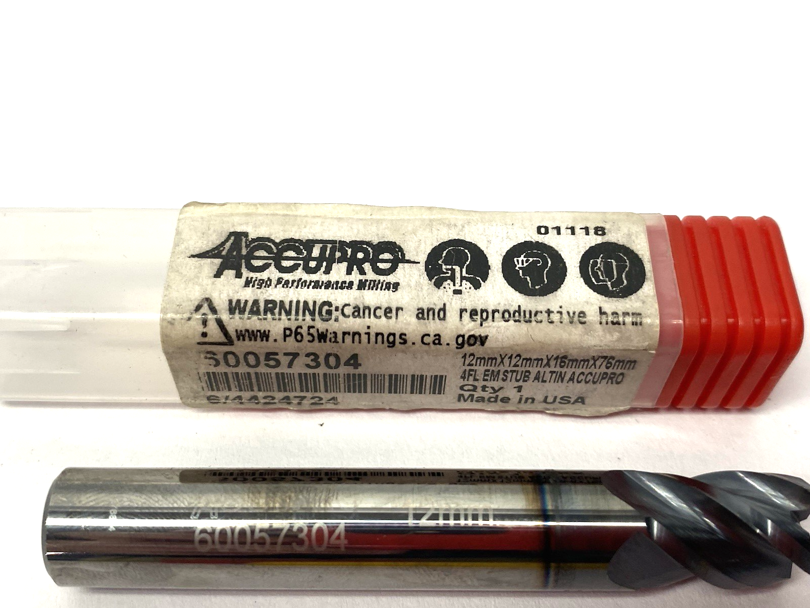 Accupro 60057304 Square End Mill: 12.00mm Dia, 16.00 mm LOC, 4 Flutes - Maverick Industrial Sales
