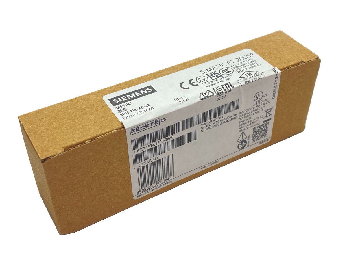 6ES7 193-6BP00-0BA0 | Siemens SIMATIC ET200SP Base Unit BU Type A0 24VDC - New - Maverick Industrial Sales