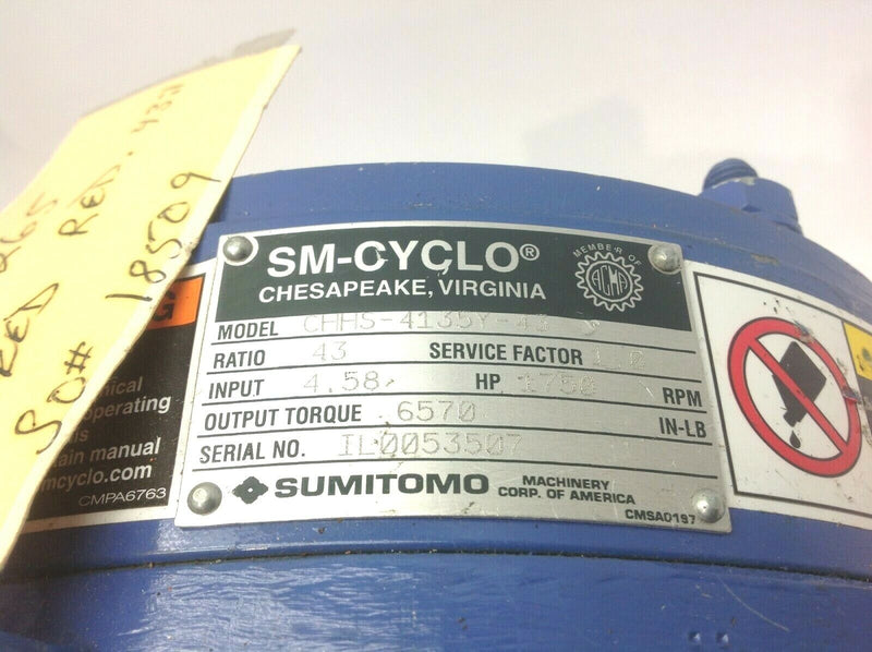 Sumitomo SM-Cyclo CHHS-4135Y-43 Gear Reducer 43:1 Ratio 6570IN/LB 1750RPM - Maverick Industrial Sales