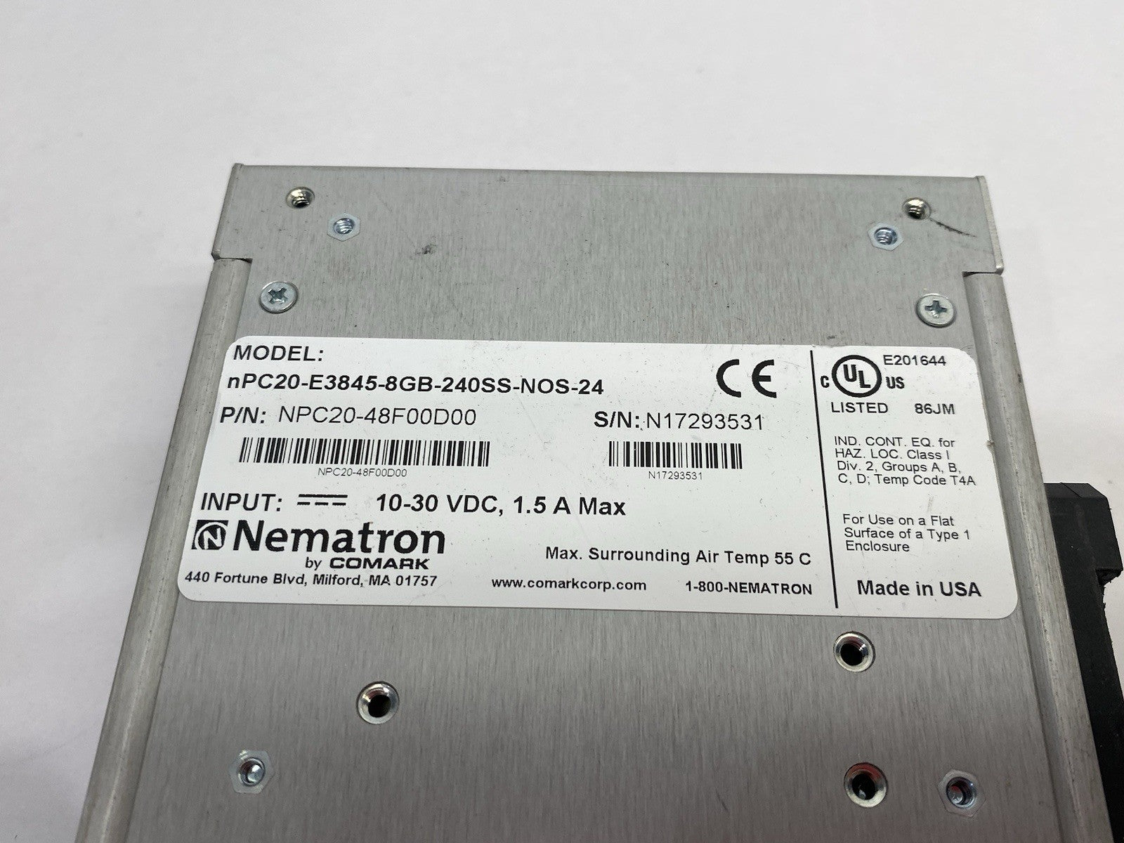 nPC20-E3845-8GB-240SS-NOS-24 | Nematron Fanless Node PC, Intel QC, NPC20-48F00D00 - Used - Maverick Industrial Sales