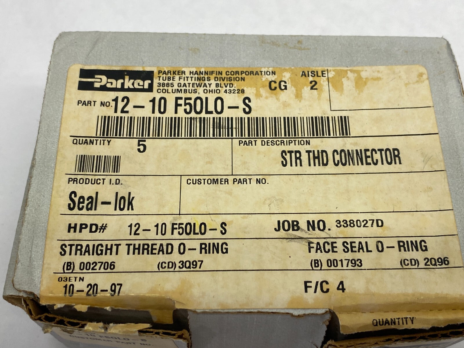 Parker 12-10 F5OLO-S Seal-Lok O-Ring Face Seal Straight Male Connector BOX OF 5 - Maverick Industrial Sales