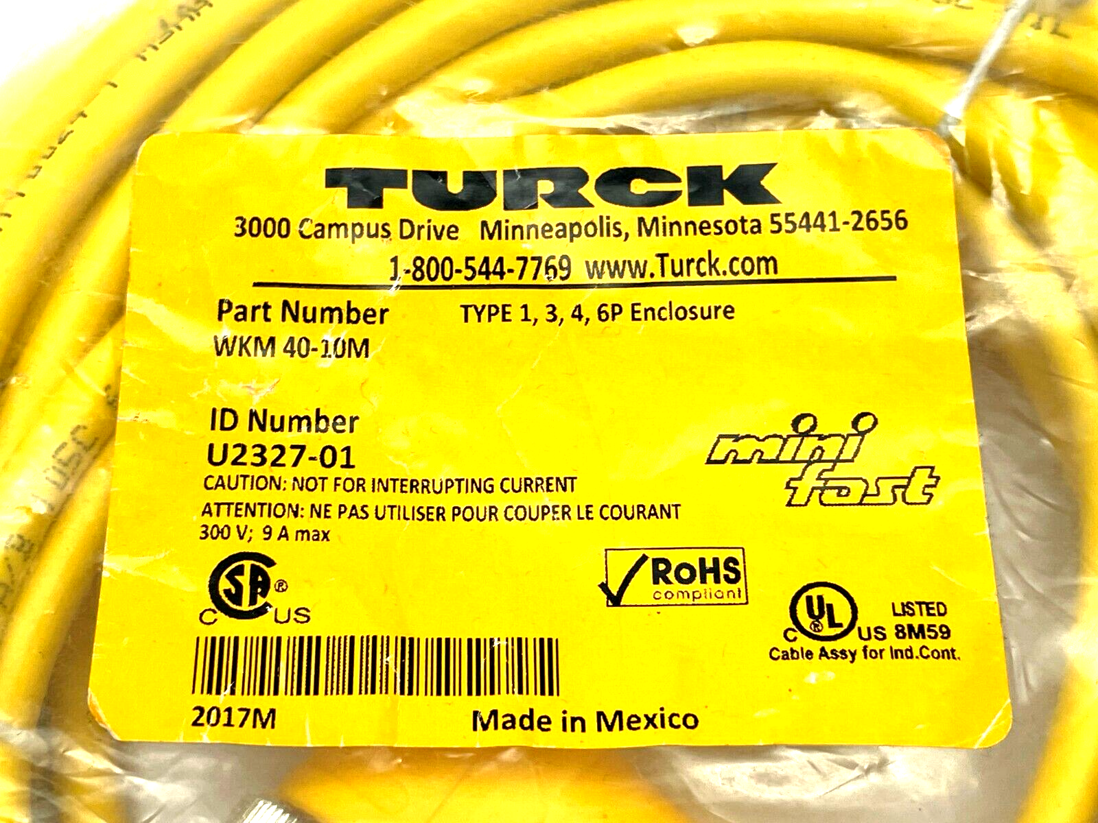 Turck WKM 40-10M Single-Ended Cordset 10m Length U2327-01 - Maverick Industrial Sales