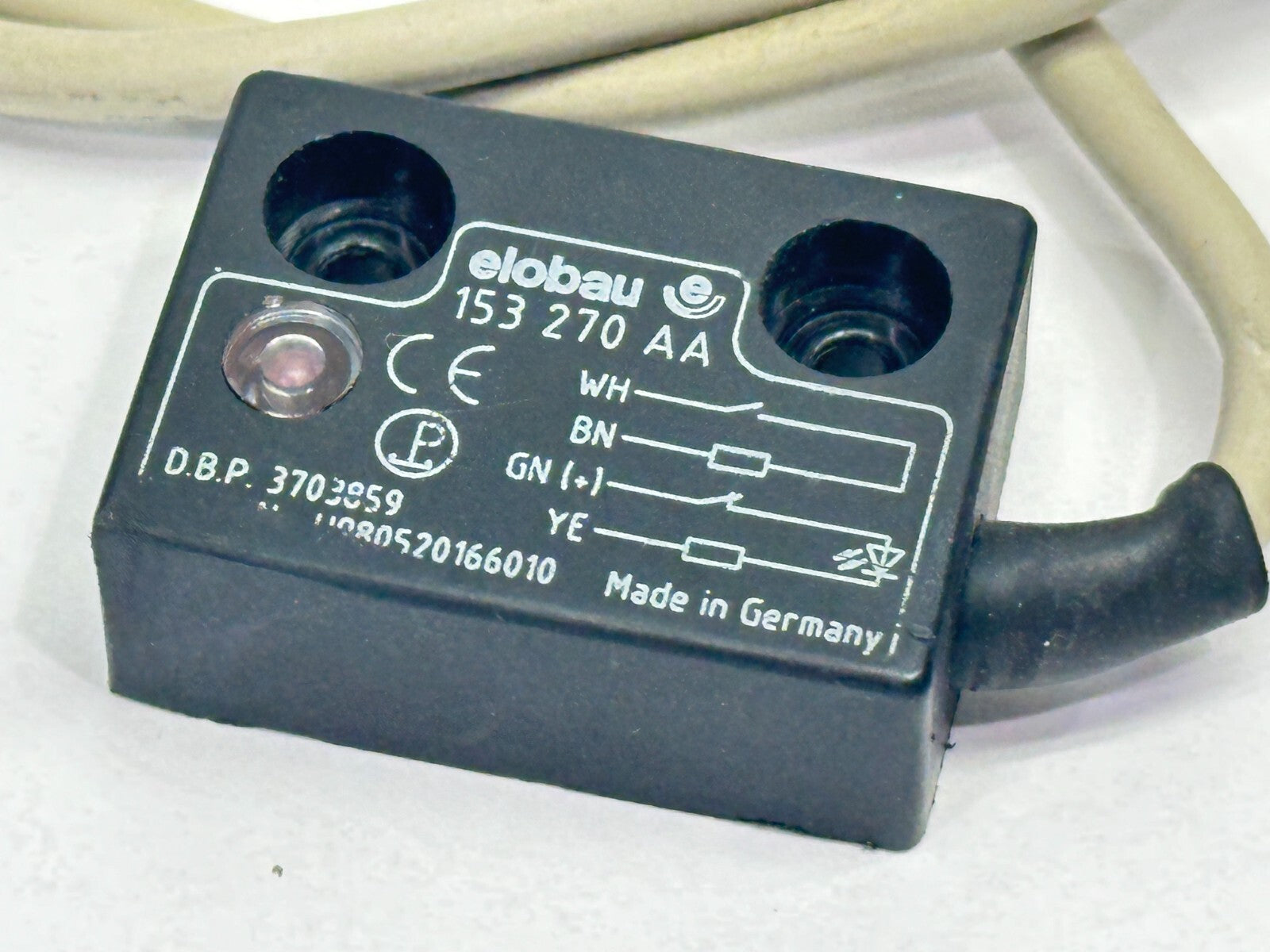 153270AA CUT CORD | Elobau 153270AA Magnetically Actuated Safety Sensor 20" Flying Leads CUT CORD - Used - Maverick Industrial Sales