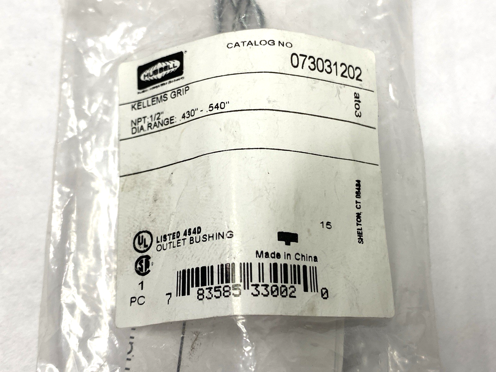 Hubbell 073031202 Kellems Grip 1/2" NPT Diameter Range .430"-.540" - Maverick Industrial Sales