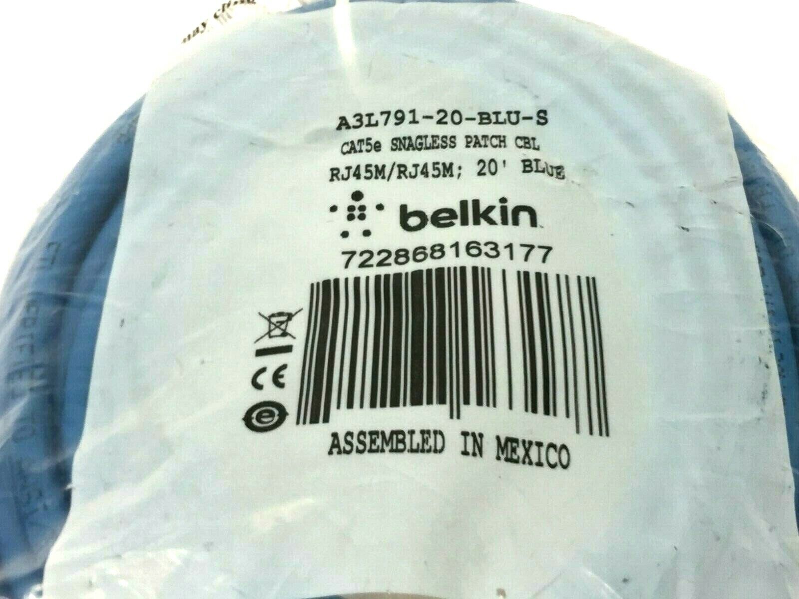Belkin A3L791-20-BLU-S Patch Cable 20ft Length CAT5e RJ45M - Maverick Industrial Sales