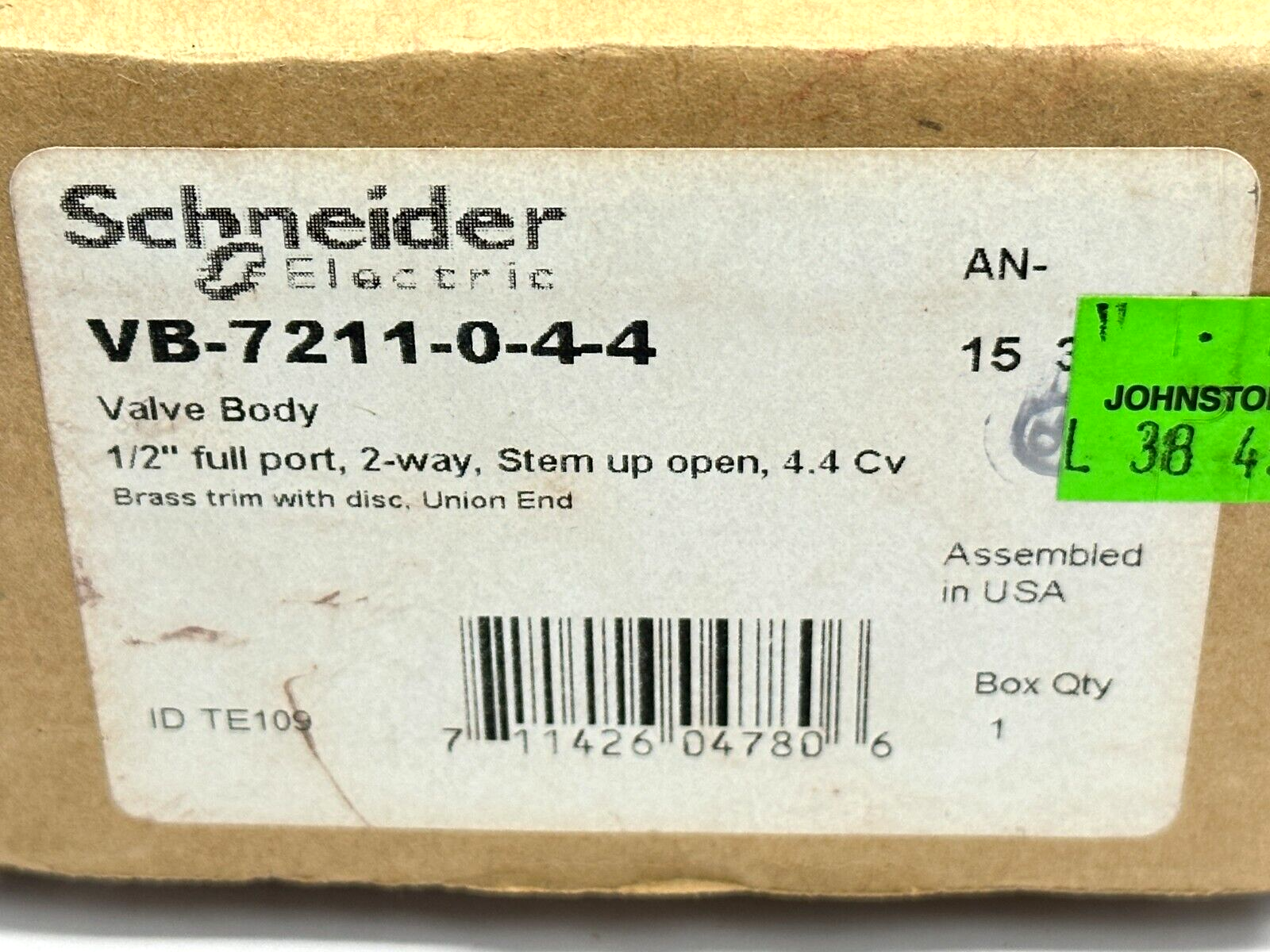 Schneider Electric VB-7211-0-4-4 Valve Body 1/2" Full Port 2-Way 4.4Cv - Maverick Industrial Sales