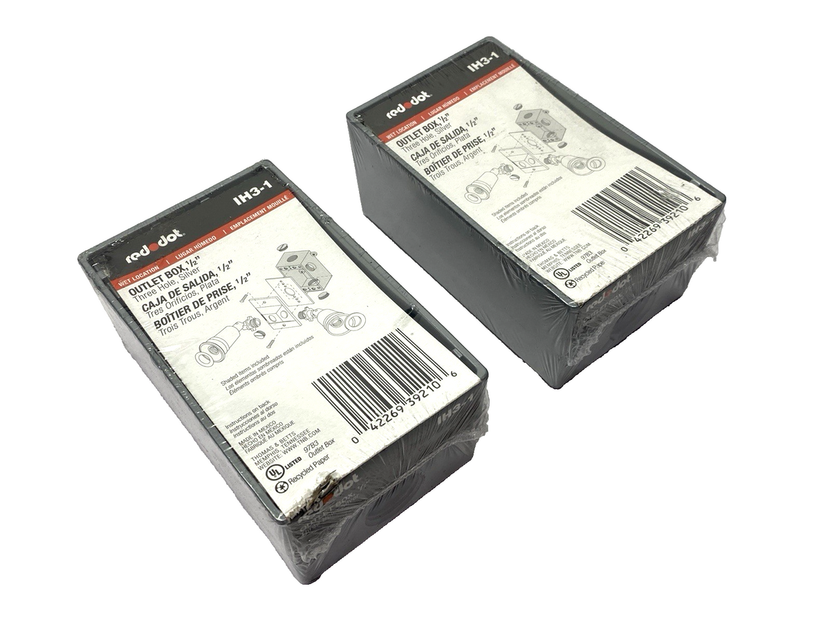 Red Dot IH3-1 Weatherproof Box 1/2", Three Hole, Silver, Aluminum, LOT OF 2 - Maverick Industrial Sales