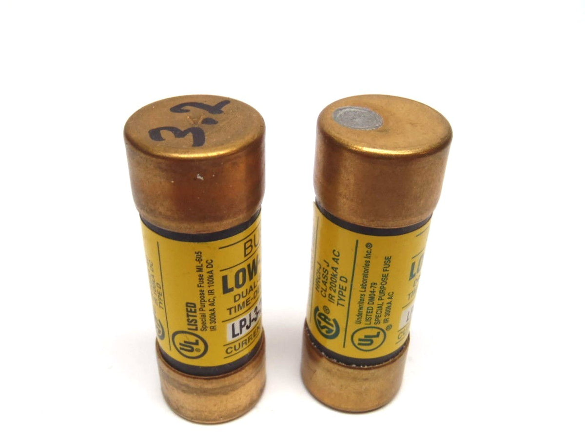 LPJ-3-2/10SP | Bussmann Low-Peak Dual-Element Fuse 3.2A 600VAC or Less LOT OF 2 - Used - Maverick Industrial Sales