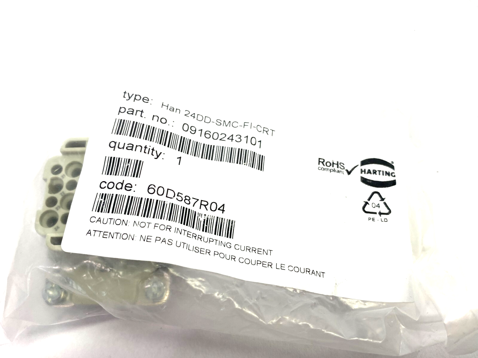 Harting 09160243101 Crimp Insert Connector 24-Position Han DD 24 POS. F CRIMP - Maverick Industrial Sales