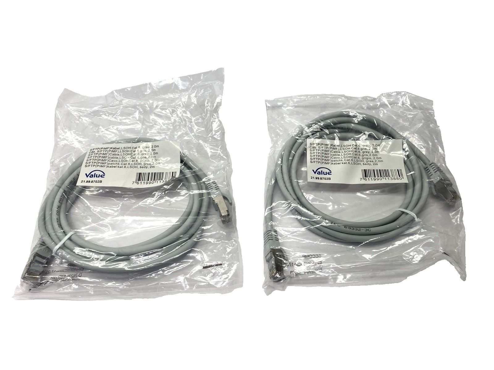 Value 21.99.0702B Double Ended Ethernet Cable RJ45 Male Connectors 2m LOT OF 2 - Maverick Industrial Sales