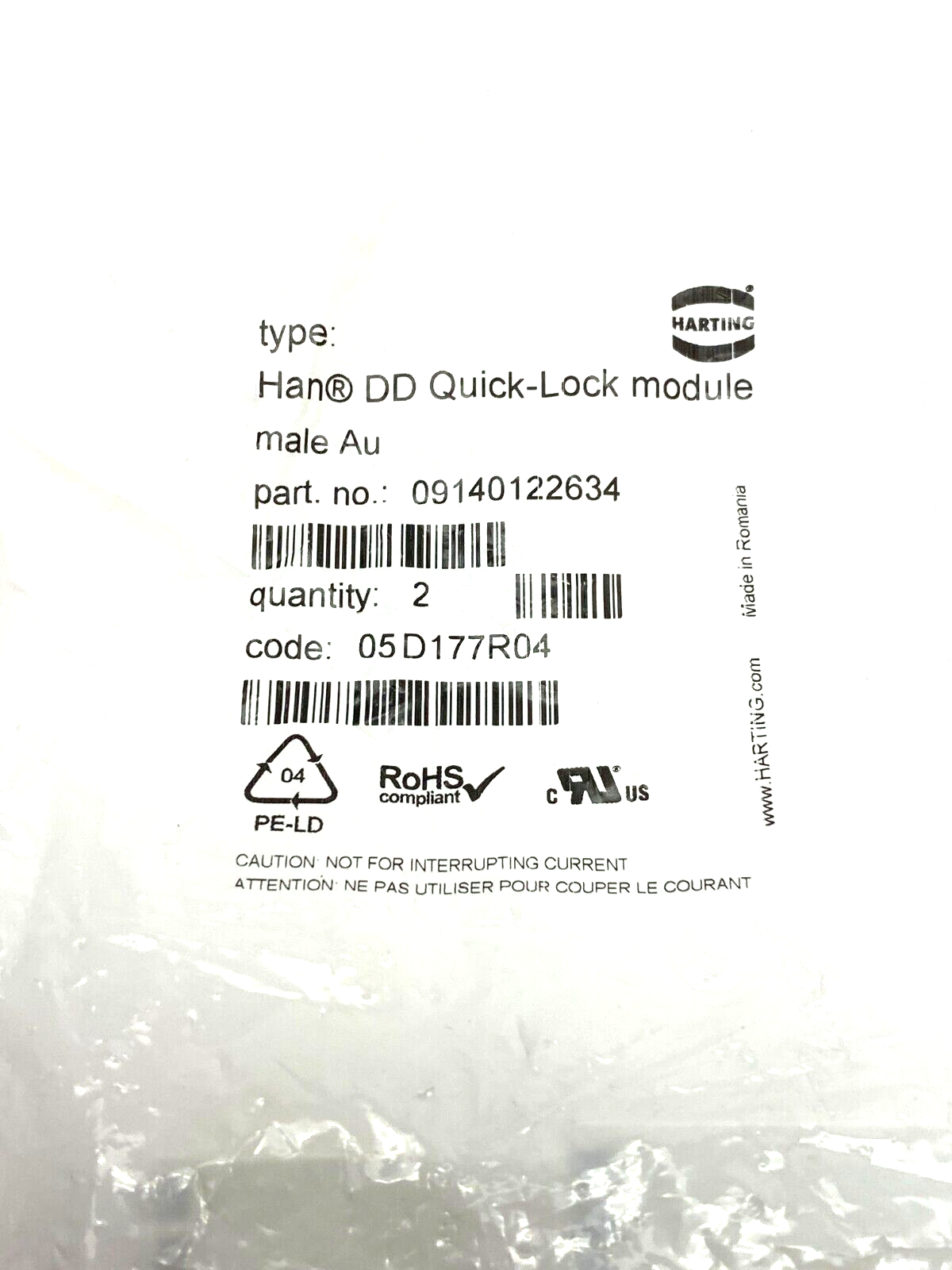 09140122634 | Harting Han DD Heavy Duty Quick-Lock Module Plug PKG OF 2 - New - Maverick Industrial Sales