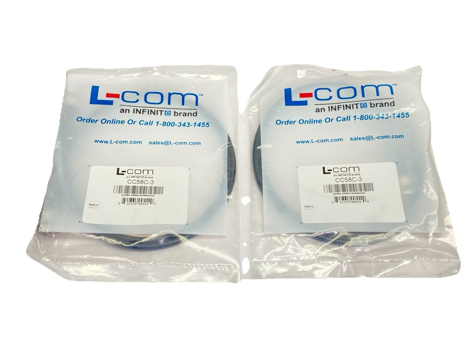 CC58C-3 | L-Com RG58C Coaxial Cable BNC Male / Male 3.0 ft LOT OF 2 - New – Open box - Maverick Industrial Sales