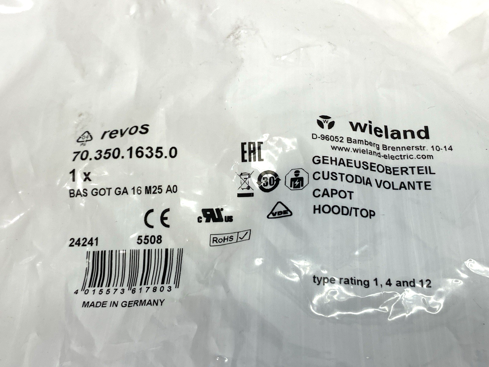 Wieland 70.350.1635.0 Heavy Duty Connector Hood Side Entry BAS GOT GA 16 M25 A0 - Maverick Industrial Sales