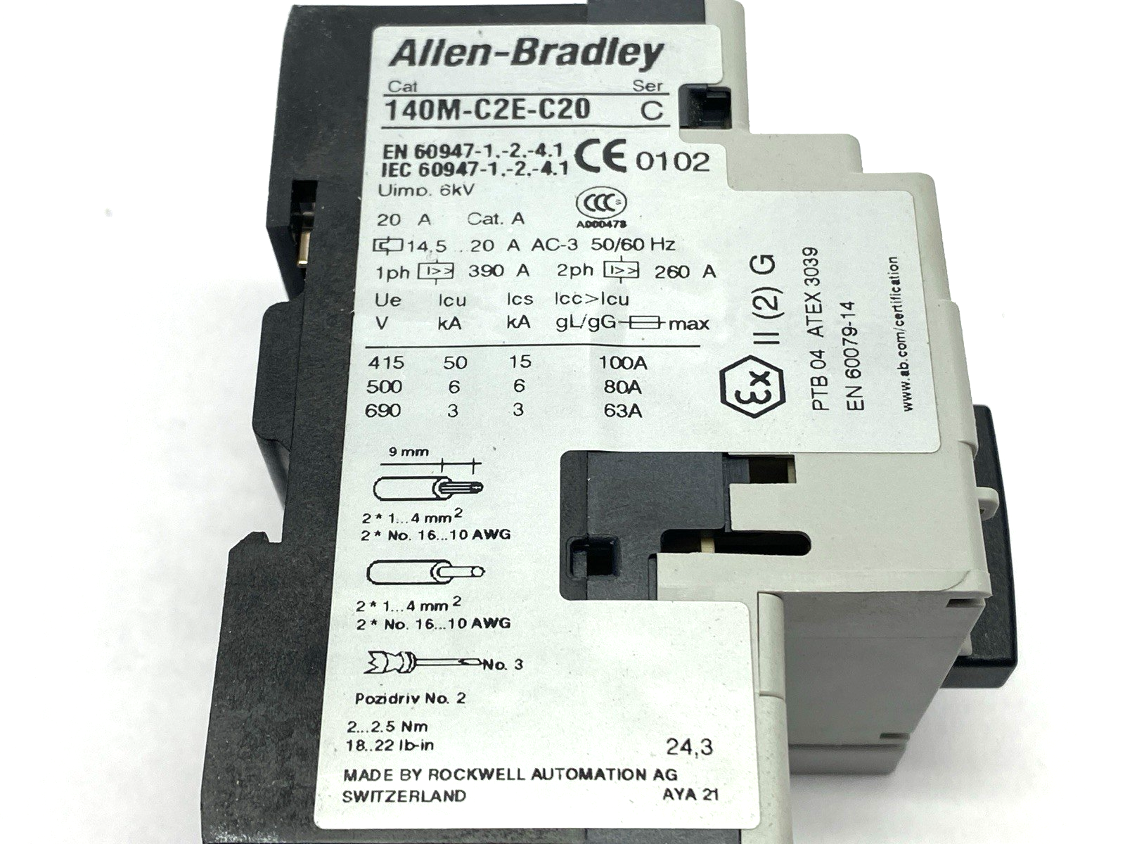 Allen Bradley 140M-C2E-C20 Circuit Breaker Ser. C w/ 140M-C-A Contactor Ser. A - Maverick Industrial Sales