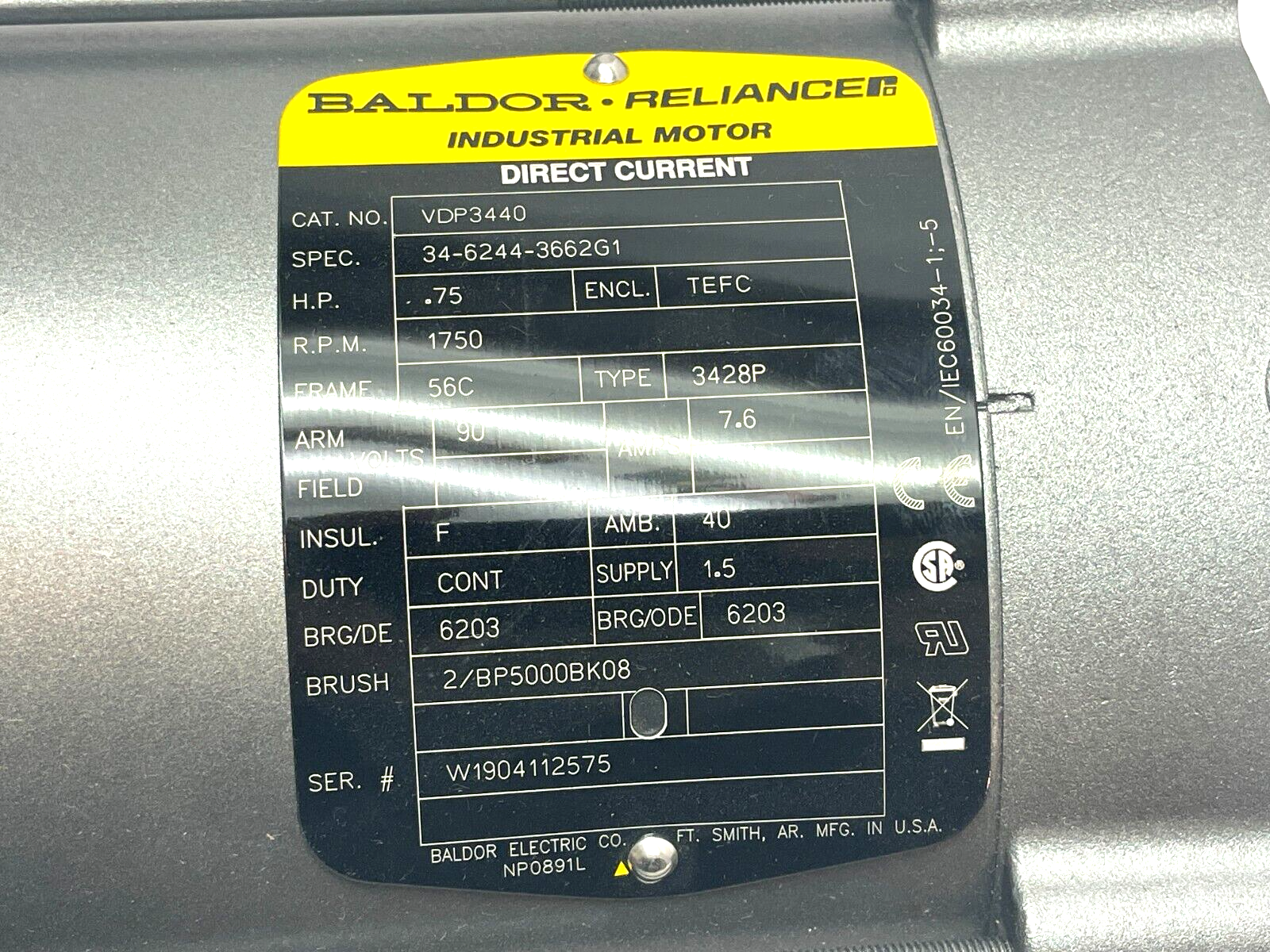 Baldor VDP3440 General Purpose AC Electric Motor 34-6244-3662G1 - Maverick Industrial Sales