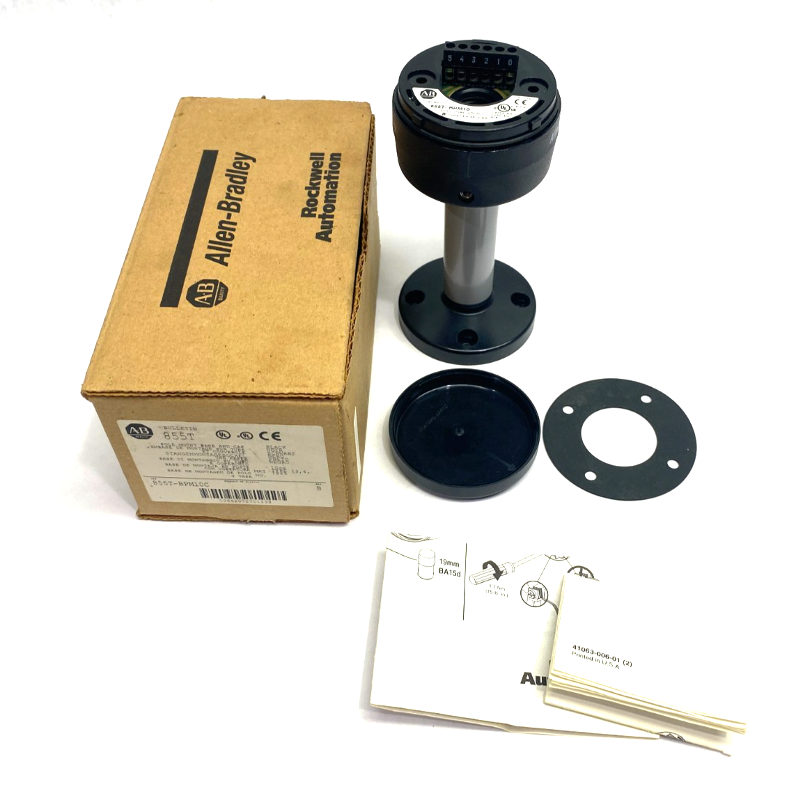 855T-BPM10C | Allen Bradley Ser. B Pole Mount Base & Cap 10cm, Black - New – Open box - Maverick Industrial Sales