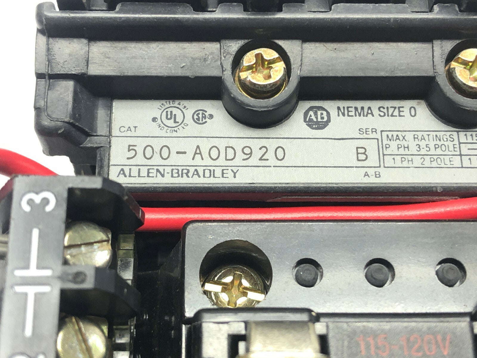 Allen Bradley 500-A0D920 Ser B AC Contactor NEMA Size 0 2-Pole 115V-120V - Maverick Industrial Sales