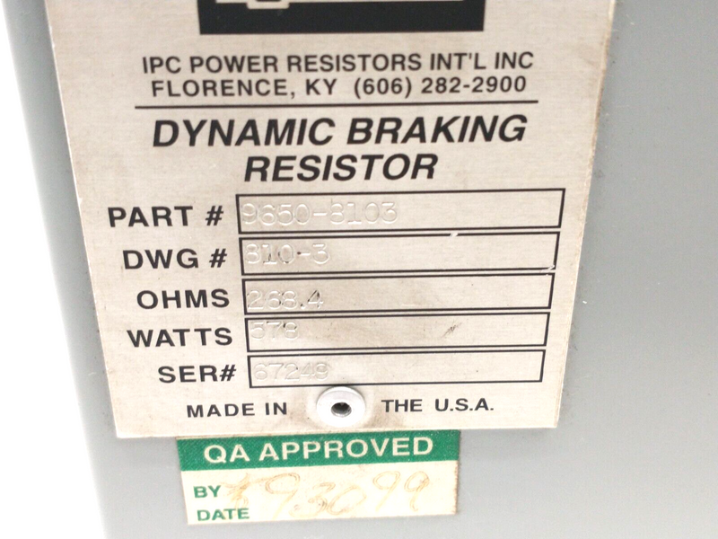 IPC 9650-8103 Dynamic Braking Resistor, 268.4 Ohms, 578W, DWG 810-3 - Maverick Industrial Sales