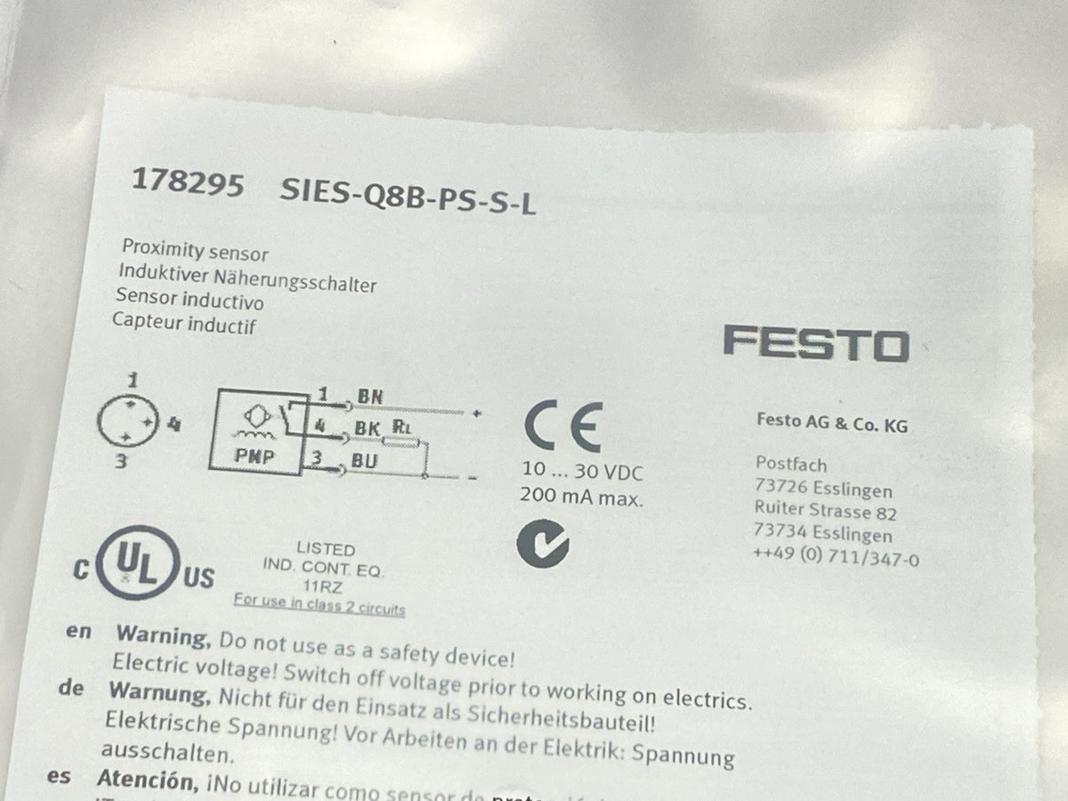 Festo SIES-Q8B-PS-S-L Proximity Sensor 178295 - Maverick Industrial Sales