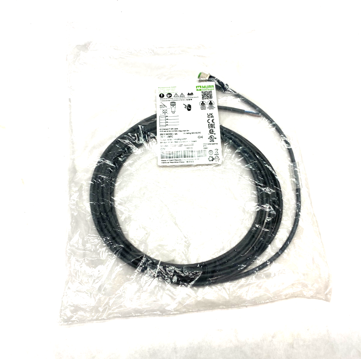 Murrelektronik 7000-12221-6340500 Single Ended M12 Female 0° A-cod. Cordset 5m - Maverick Industrial Sales