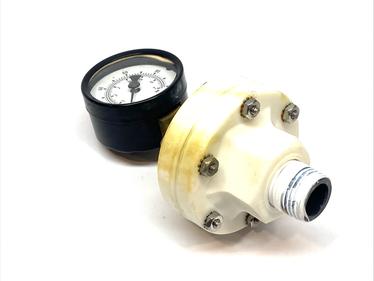 Plast-O-Matic Gauge Guard 1/2" NPT to 1/4" NPT w/ 0-100psi Gauge - Maverick Industrial Sales