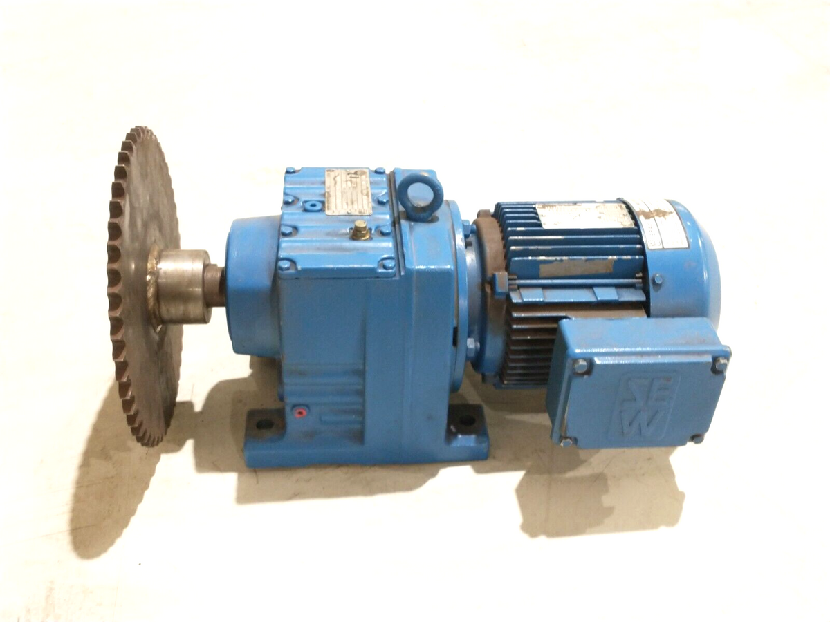 DFT90L4, R77DT90L4 | SEW DFT90L4 Motor 2HP 1720RPM DT79 3PH w/ R77DT90L4 Gear Reducer 81.80 Ratio - Used - Maverick Industrial Sales